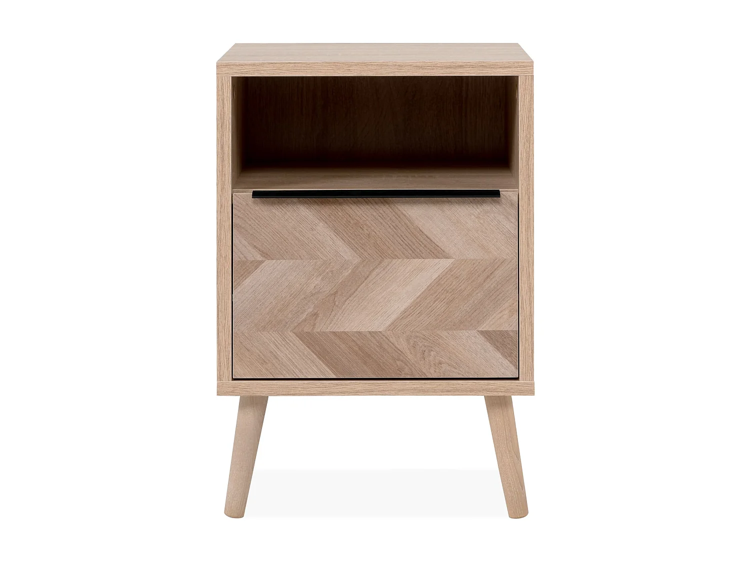 Table de chevet naturel 1 tiroir effet chevron avec pieds en bois massif - CH70104