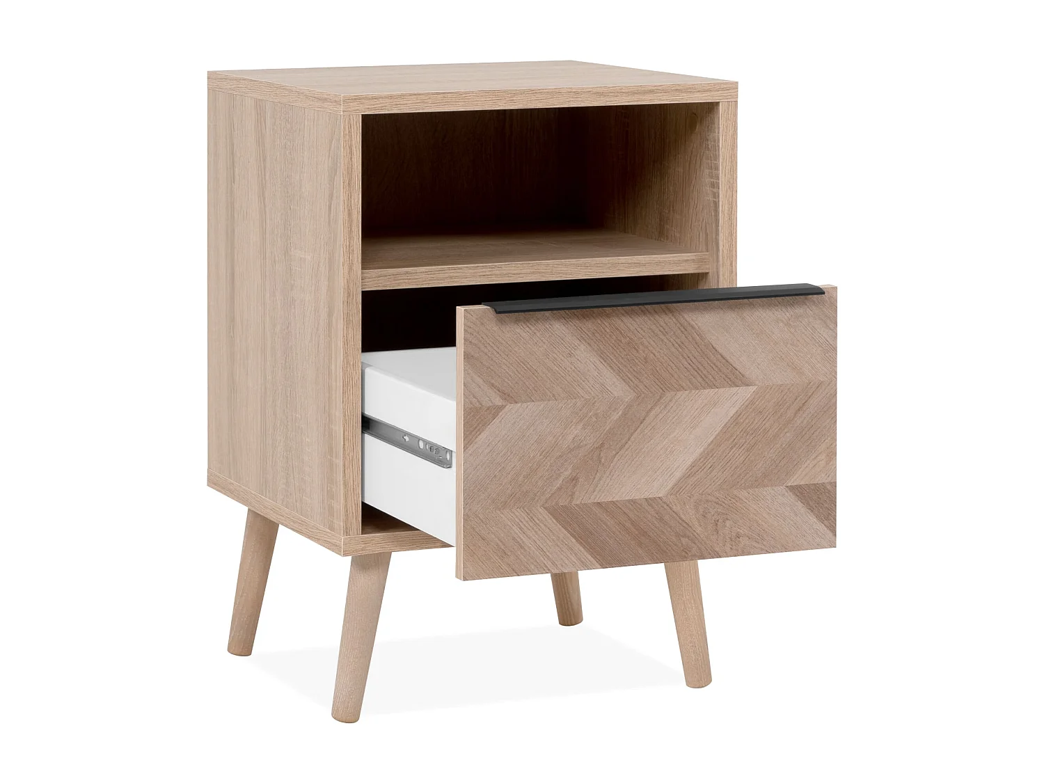Table de chevet naturel 1 tiroir effet chevron avec pieds en bois massif - CH70104
