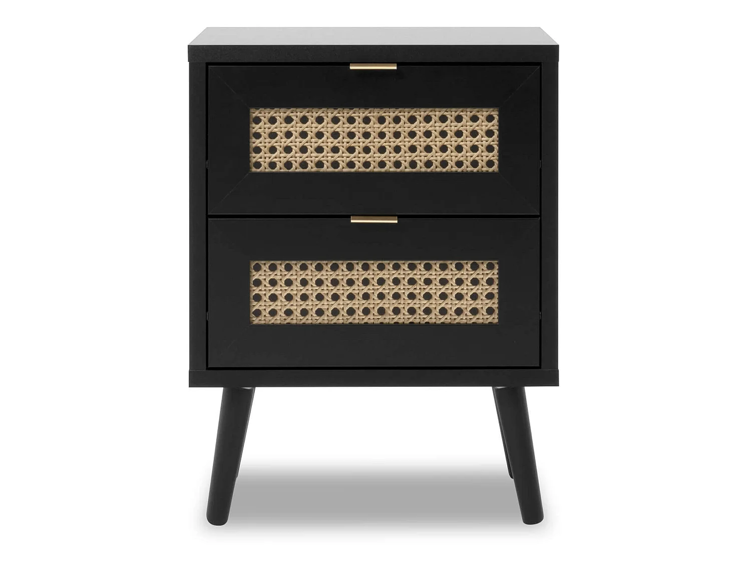 Chevet 2 tiroirs en bois noir impression cannage - CH7072