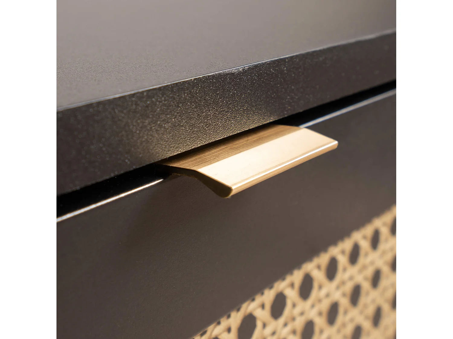 Chevet 2 tiroirs en bois noir impression cannage - CH7072