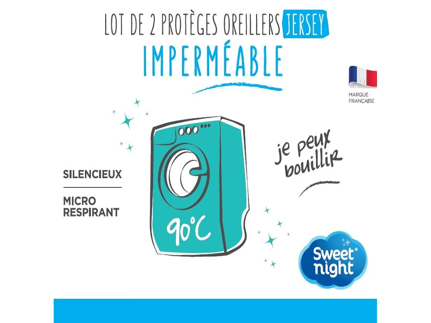Lot de 2 protège oreillers imperméables micro-respirants souples silencieux 65x65