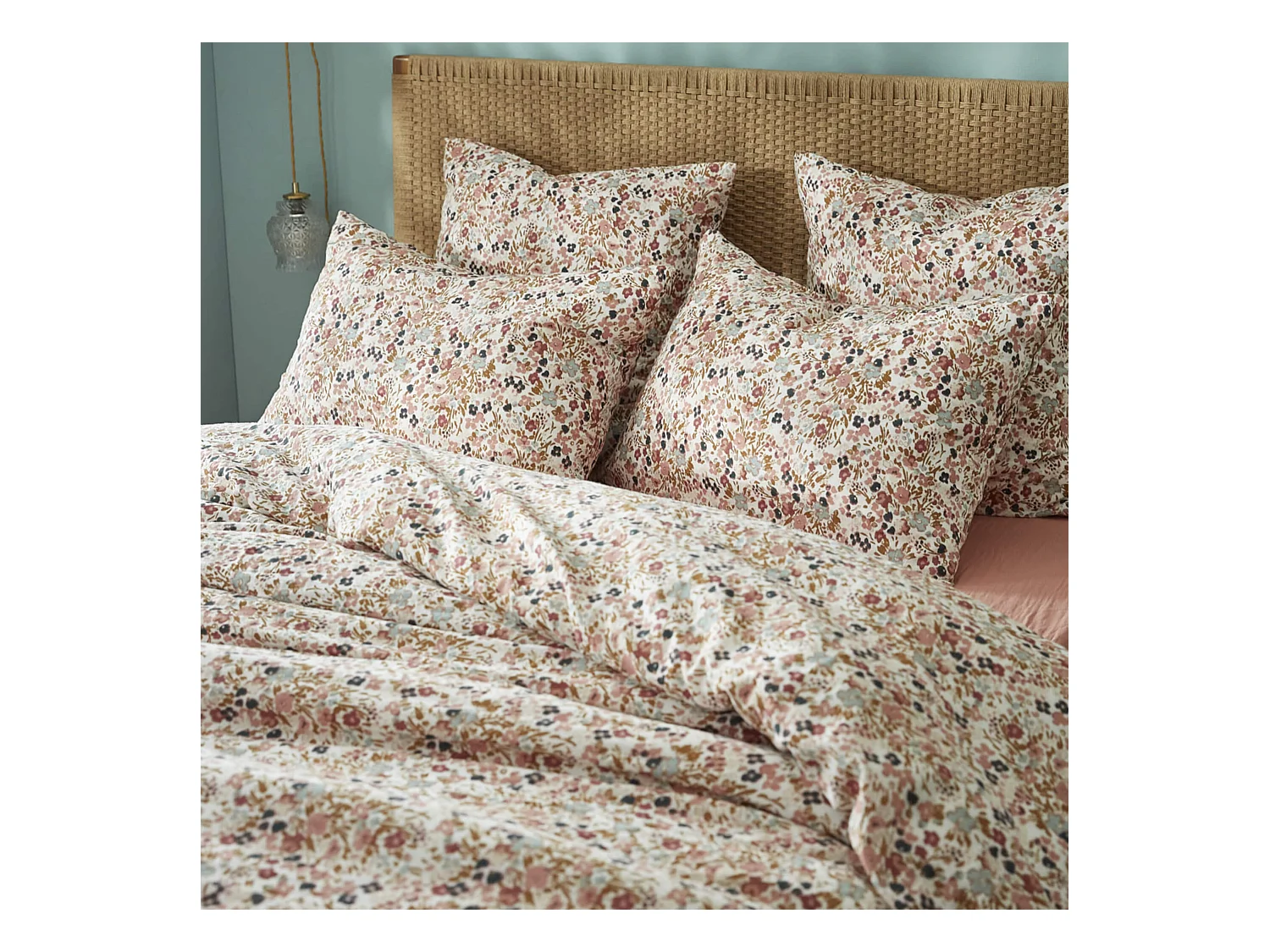 Taie d'oreiller gaze de coton imprimé floral rose 50x70