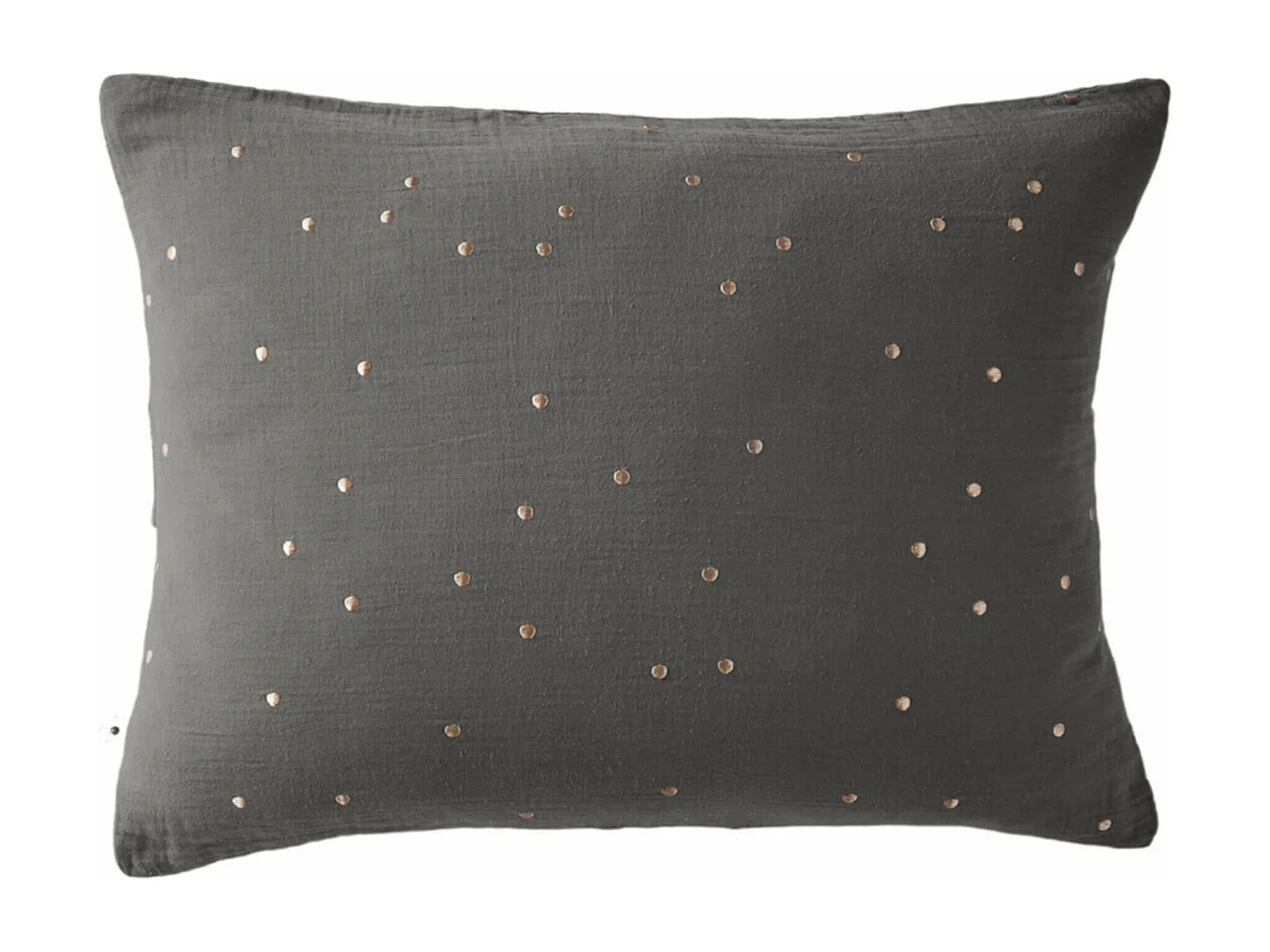Taie d'oreiller à pois brodés double gaze de coton gris anthracite 50x70 cm