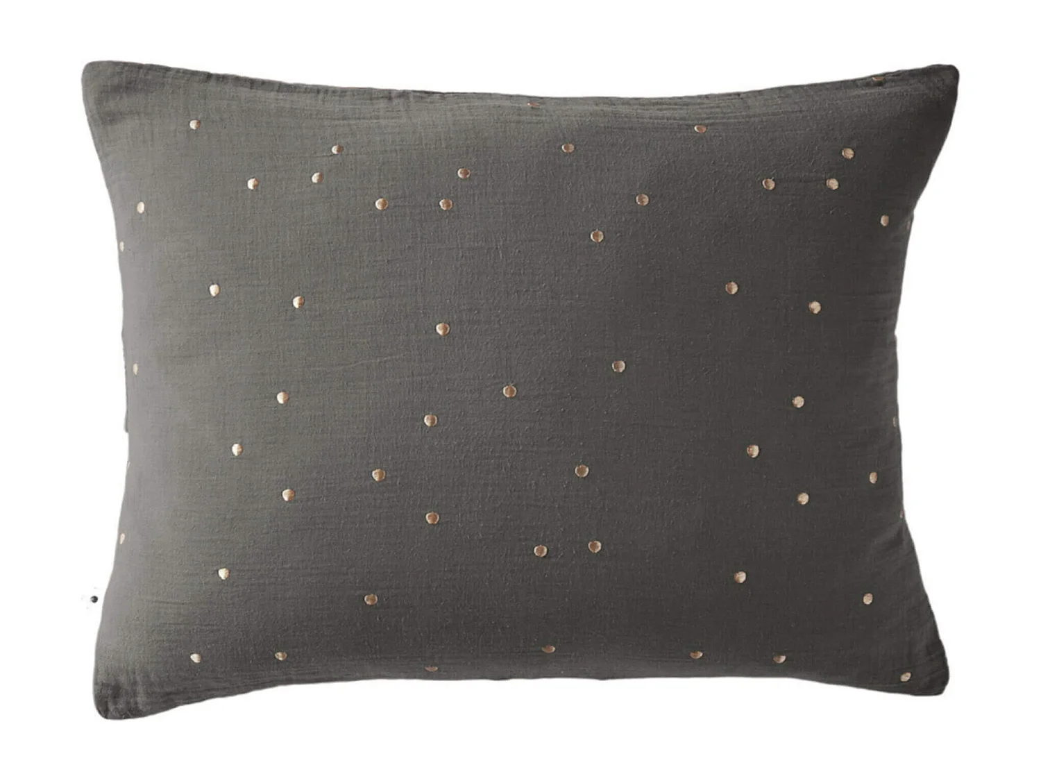 Taie d'oreiller à pois brodés double gaze de coton gris anthracite 50x70 cm