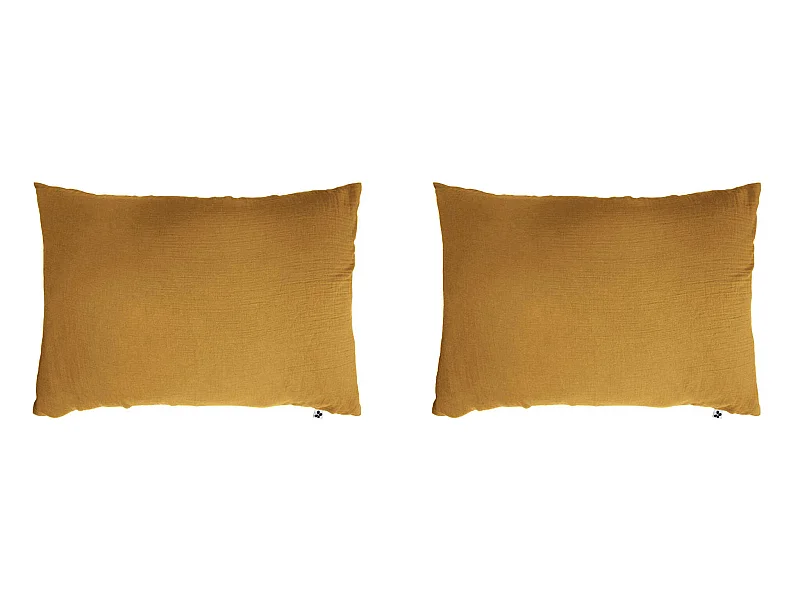 Lot de 2 taies d'oreillers double gaze de coton jaune safran 50x70 cm