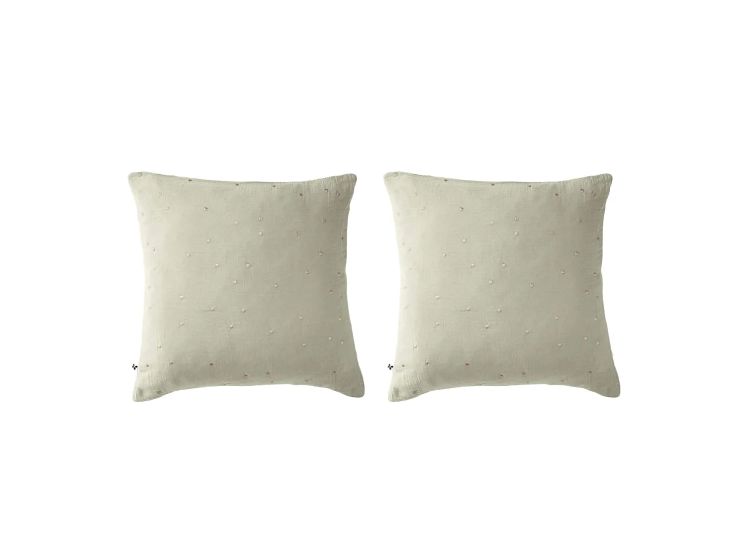 Lot de 2 taies d'oreillers à pois brodés double gaze de coton vert d'eau 60x60