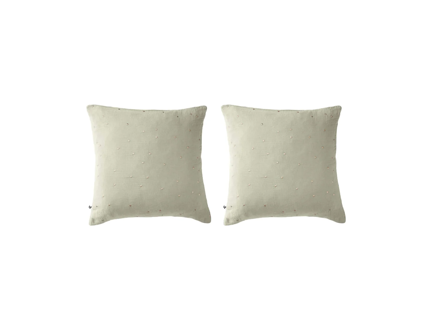 Lot de 2 taies d'oreillers à pois brodés double gaze de coton vert d'eau 60x60