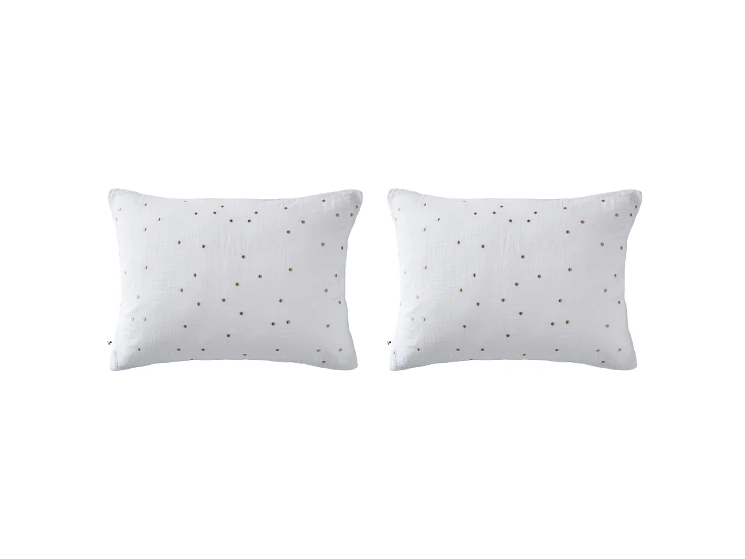 Lot de 2 taies d'oreillers à pois brodés double gaze de coton blanc 50x70