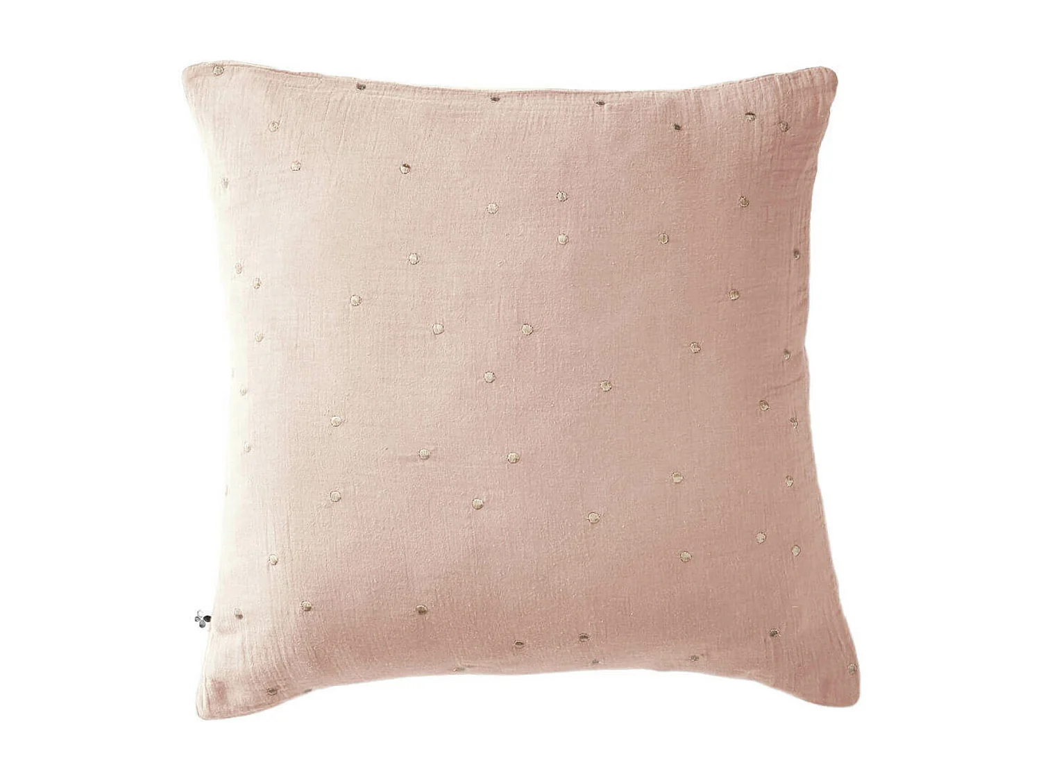 Taie d'oreiller à pois brodés double gaze de coton rose 60x60 cm