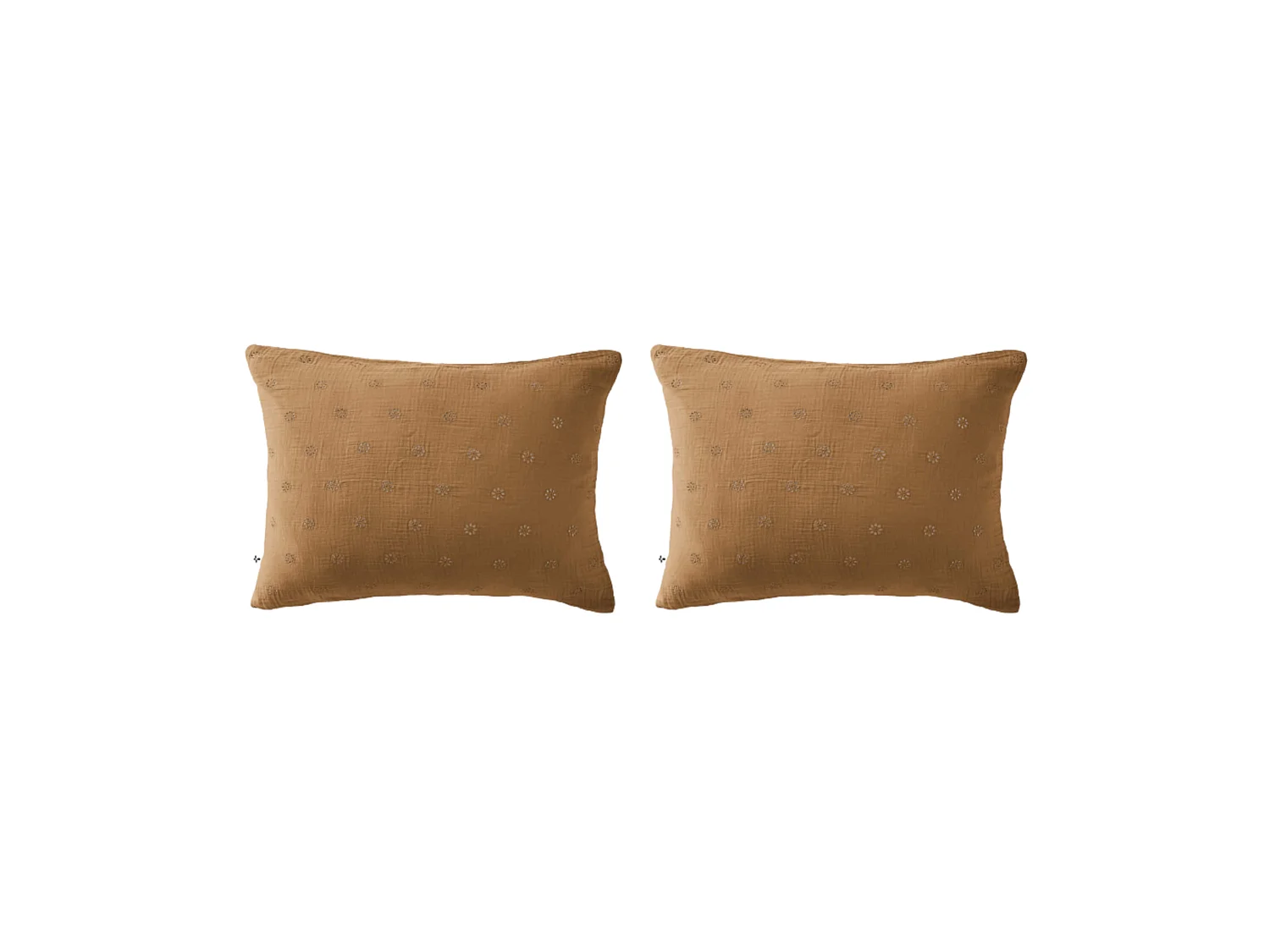 Lot de 2 taies d'oreillers brodées double gaze de coton marron 50x70