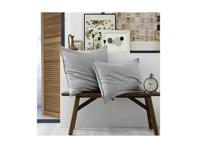 Lot de 2 taies d'oreiller flanelle gris 63x63 cm