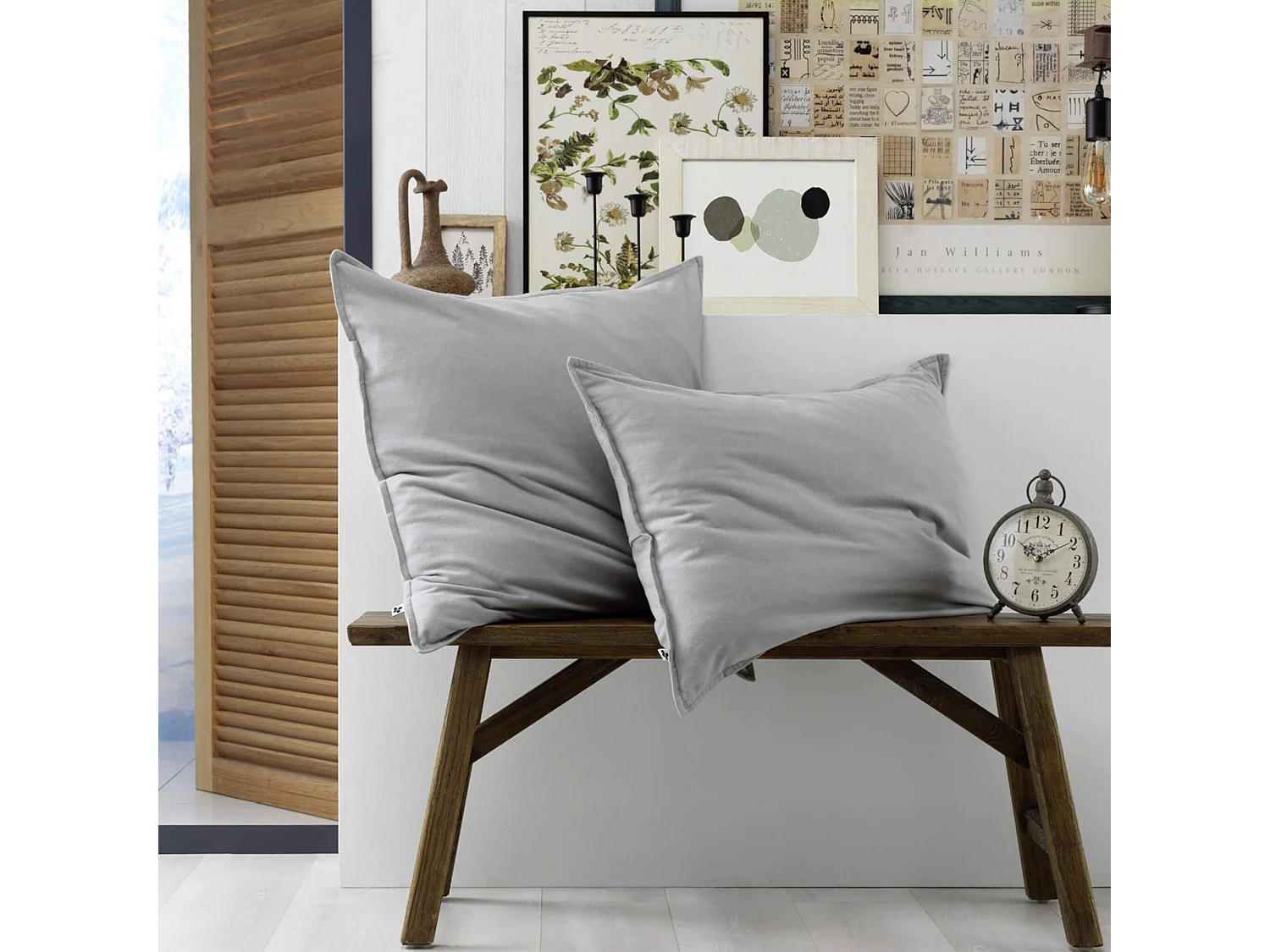 Lot de 2 taies d'oreiller flanelle gris 63x63 cm