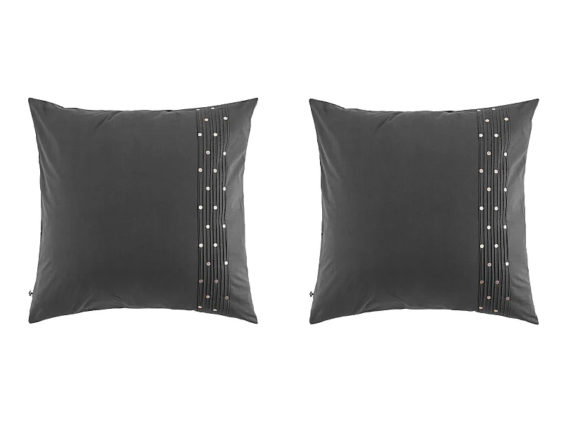 Lot de 2 taies d'oreiller brodées plis religieuses anthracite 63x63 cm