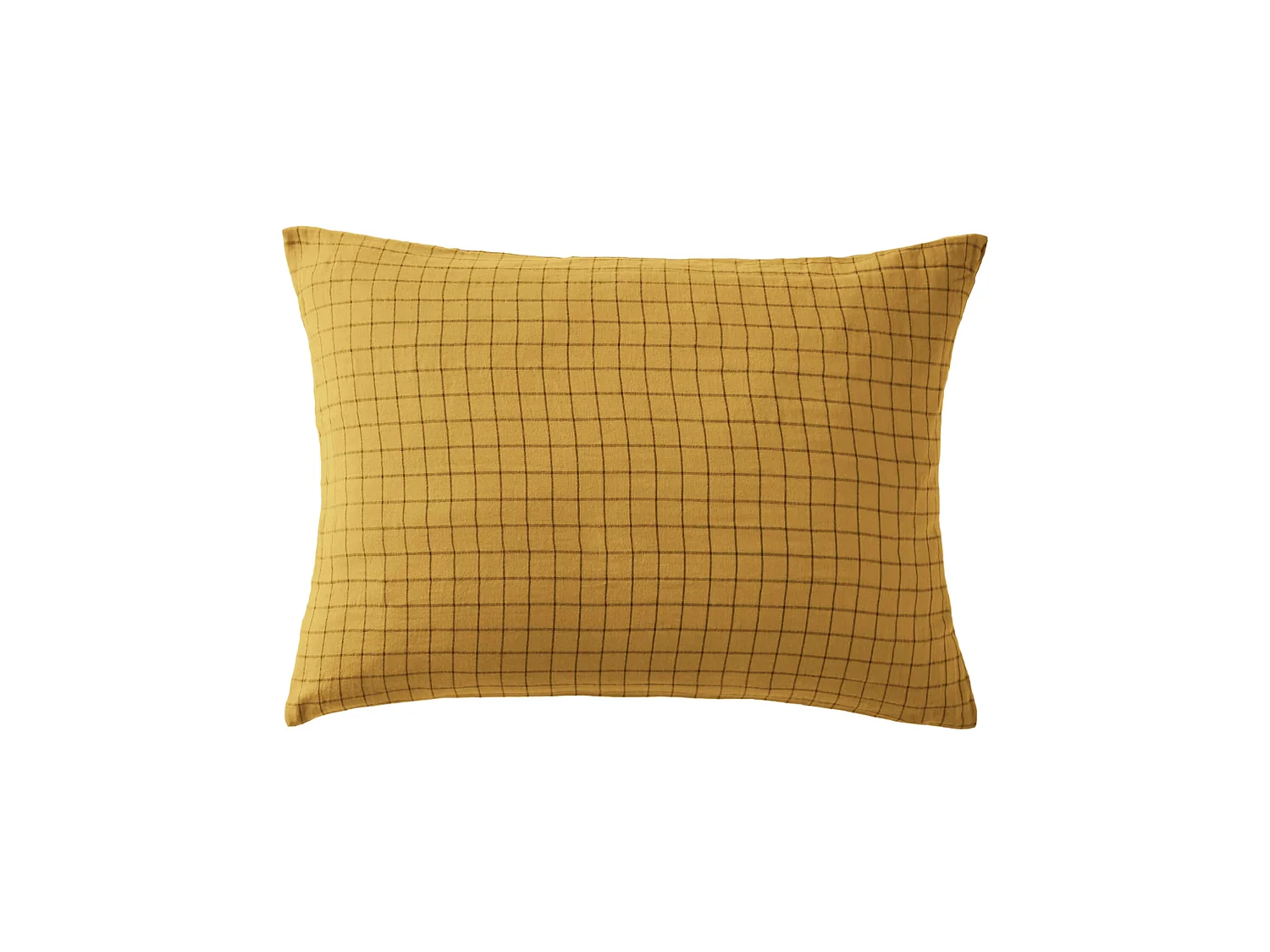 Taie d'oreiller à carreaux double gaze de coton jaune 50x70