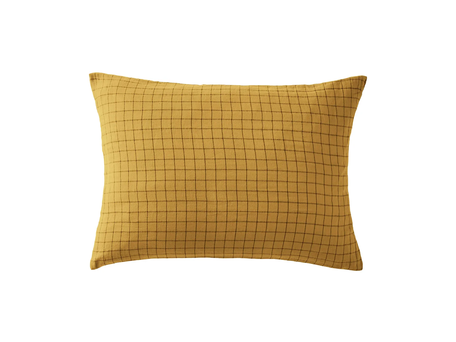 Taie d'oreiller à carreaux double gaze de coton jaune 50x70