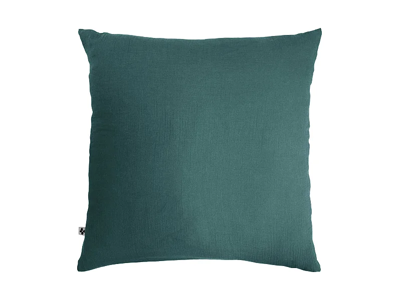 Taie d'oreiller double gaze de coton bleu canard 60x60 cm