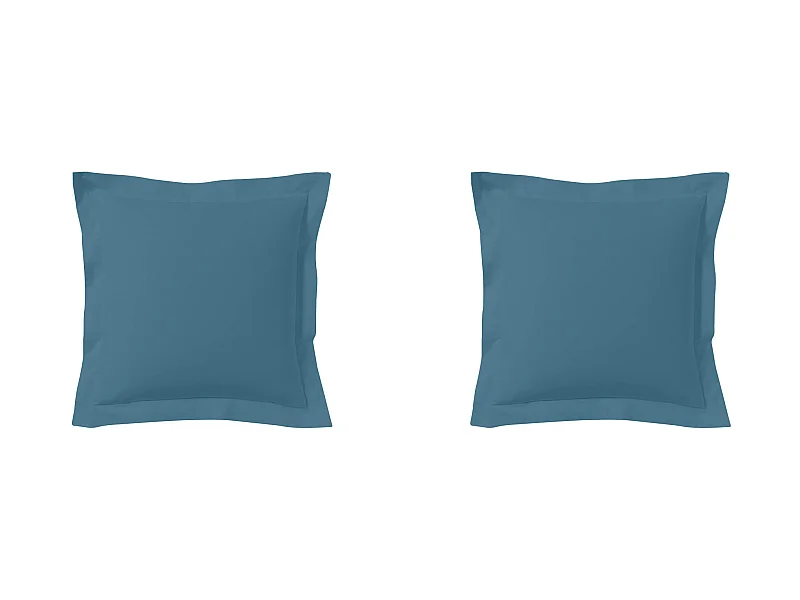 Lot de 2 taies d'oreillers bleu minéral 100% coton biologique 65x65 cm