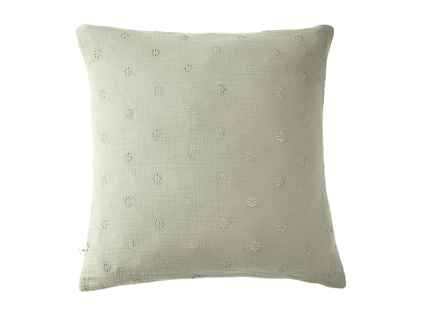 Taie d'oreiller brodée double gaze de coton vert d'eau 60x60 cm