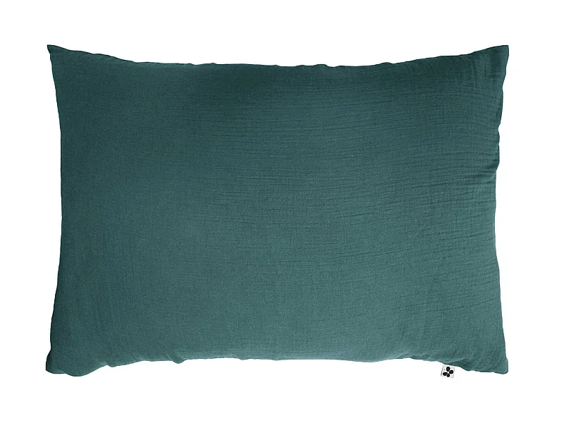 Taie d'oreiller double gaze de coton bleu canard 50x70 cm