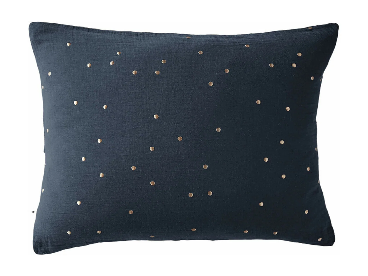 Taie d'oreiller à pois brodés double gaze de coton marine 50x70 cm