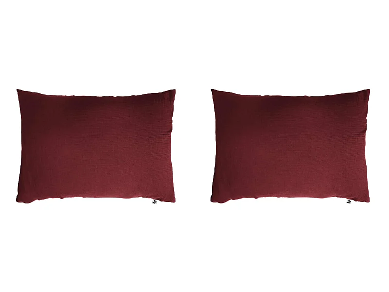 Lot de 2 taies d'oreillers double gaze de coton bordeaux 50x70 cm