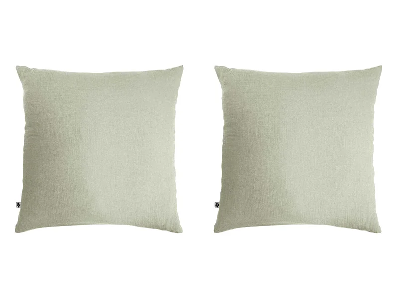 Lot de 2 taies d'oreillers double gaze de coton vert d'eau 60x60 cm