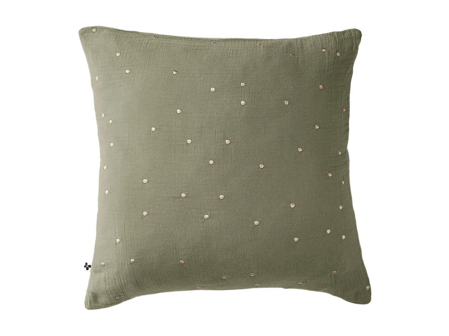 Taie d'oreiller à pois brodés double gaze de coton kaki 60x60 cm