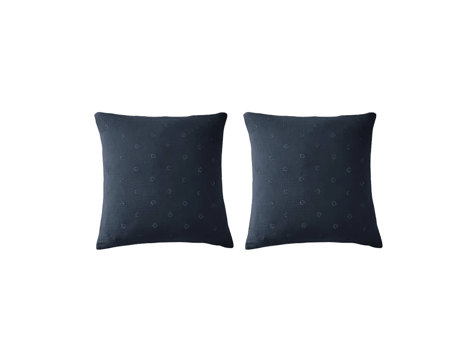 Lot de 2 taies d'oreillers brodées double gaze de coton marine 60x60