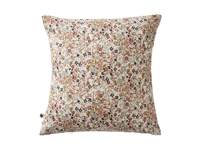 Taie d'oreiller gaze de coton imprimé floral rose 60x60