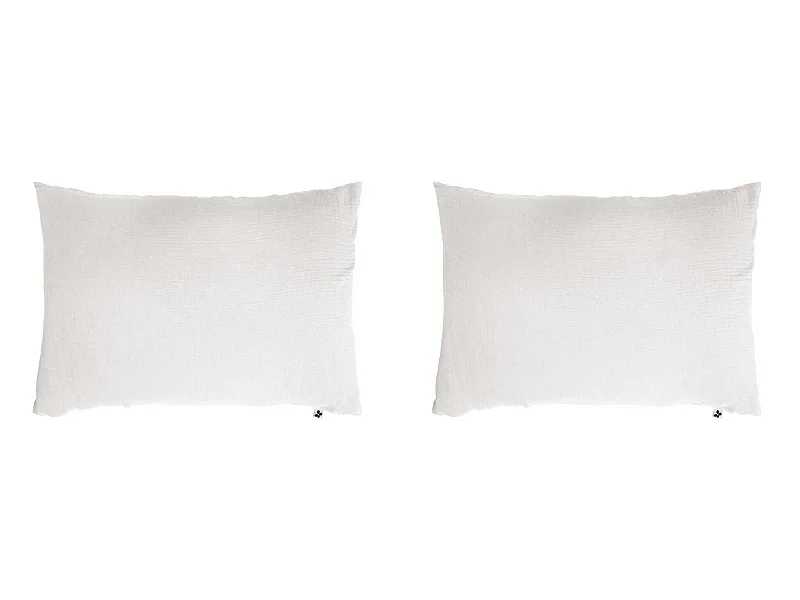 Lot de 2 taies d'oreillers double gaze de coton blanc 50x70 cm