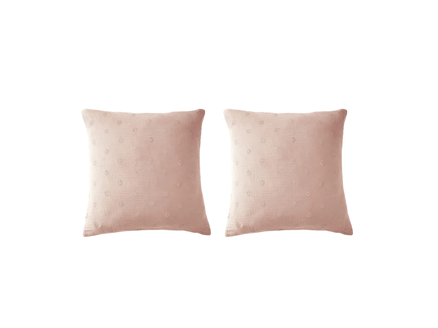 Lot de 2 taies d'oreillers brodées double gaze de coton rose 60x60
