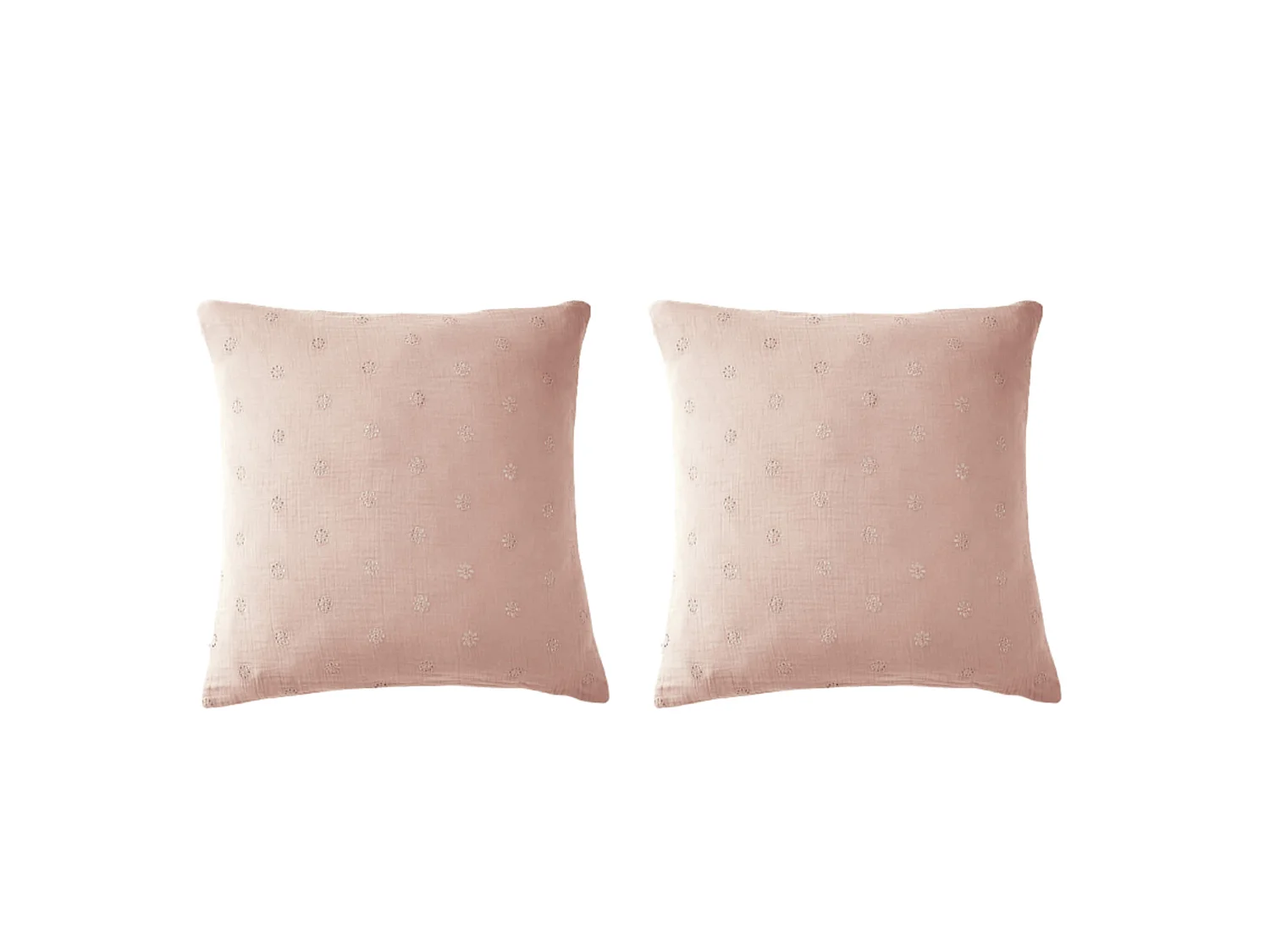 Lot de 2 taies d'oreillers brodées double gaze de coton rose 60x60