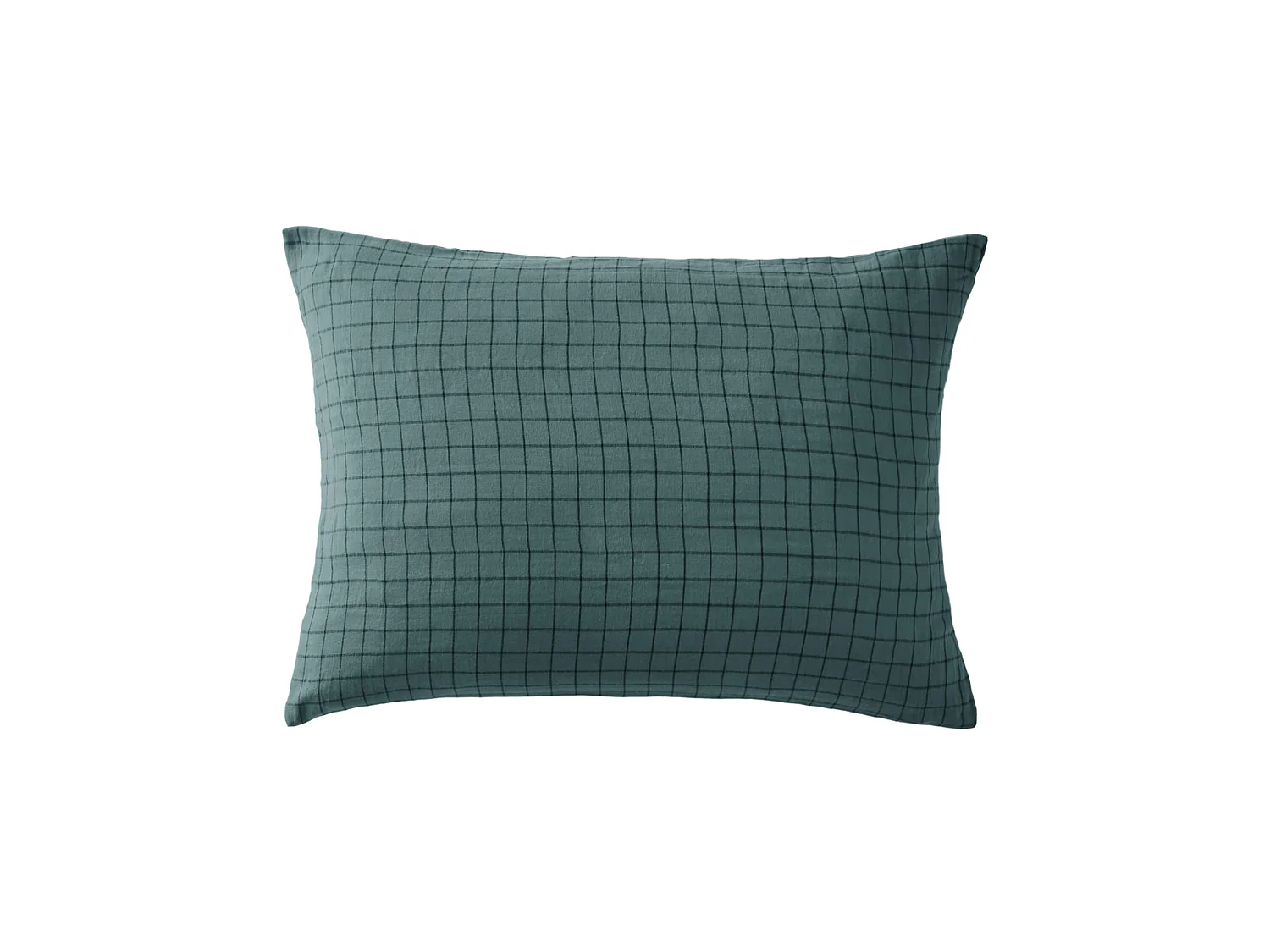 Taie d'oreiller à carreaux double gaze de coton bleu canard 50x70