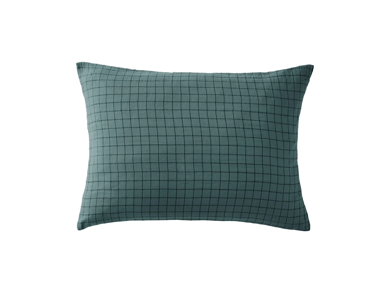 Taie d'oreiller à carreaux double gaze de coton bleu canard 50x70