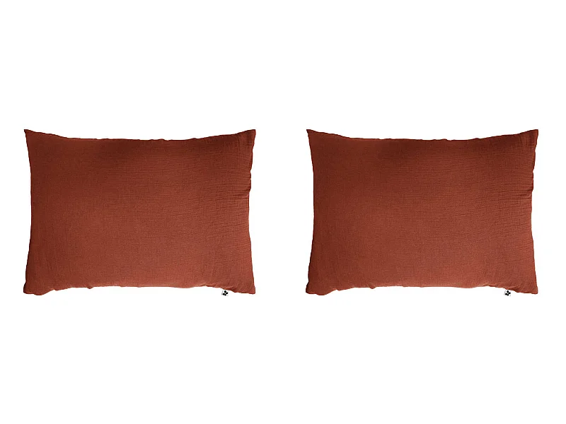 Lot de 2 taies d'oreillers double gaze de coton orange terracotta 50x70 cm
