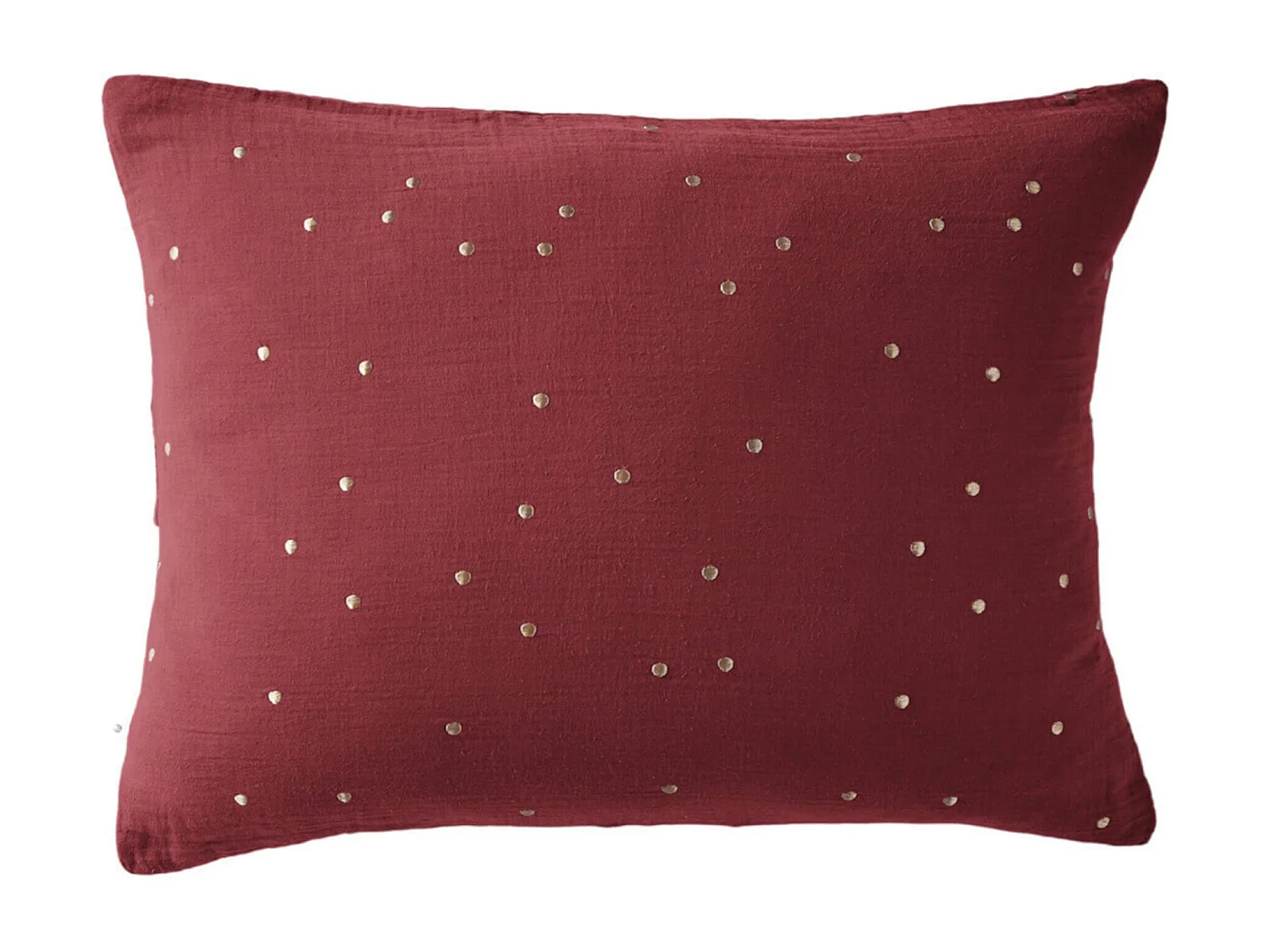 Taie d'oreiller à pois brodés double gaze de coton bordeaux 60x60 cm