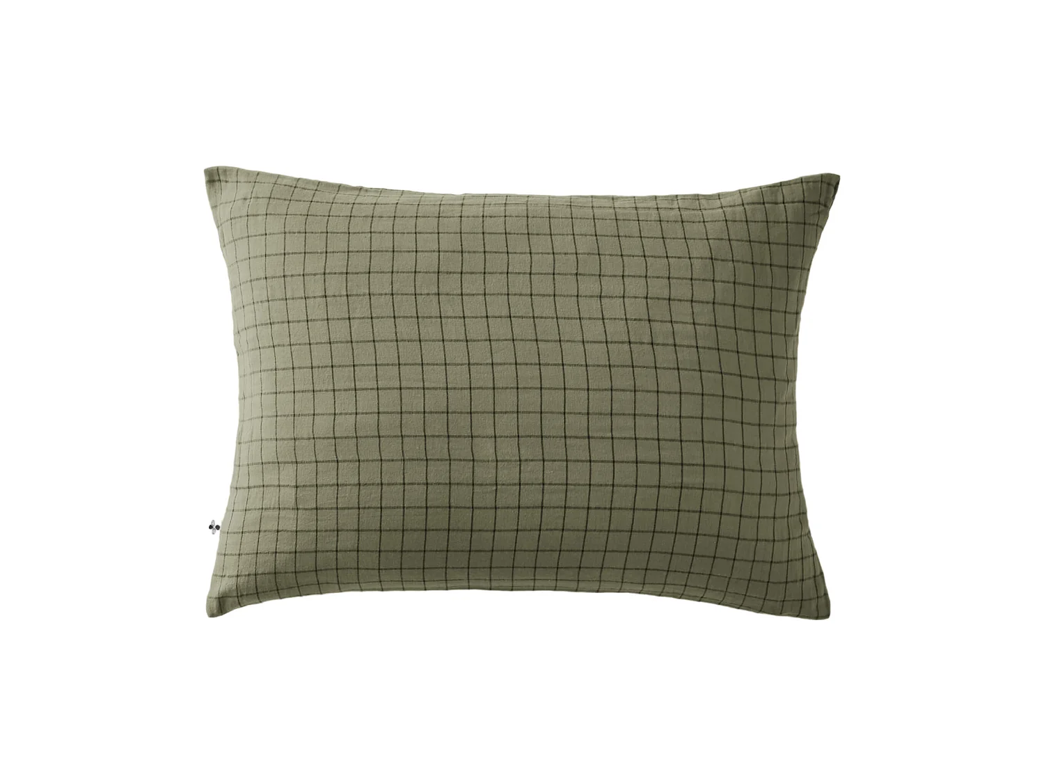 Taie d'oreiller à carreaux double gaze de coton kaki 50x70