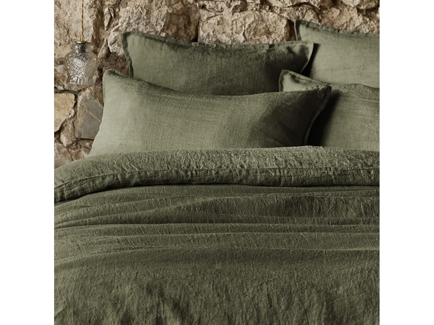 Taie d'oreiller lin lavé kaki 60x60