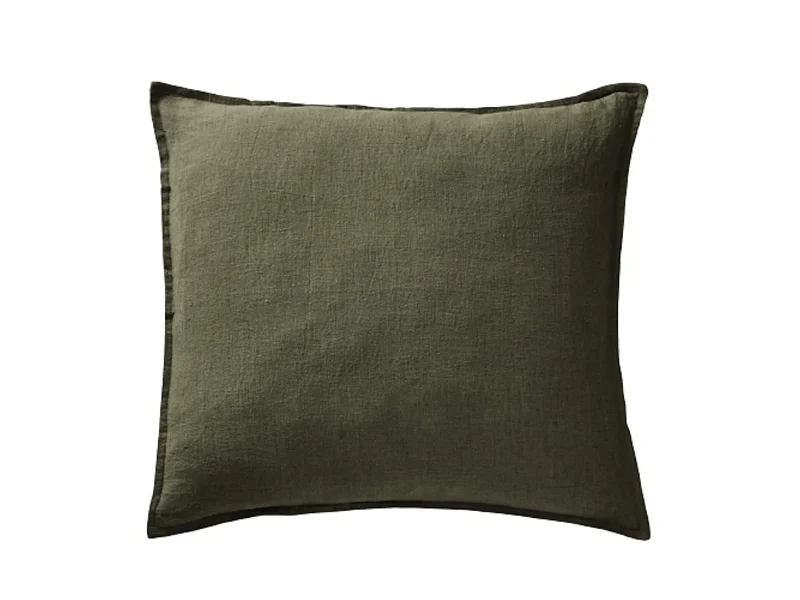 Taie d'oreiller lin lavé kaki 60x60