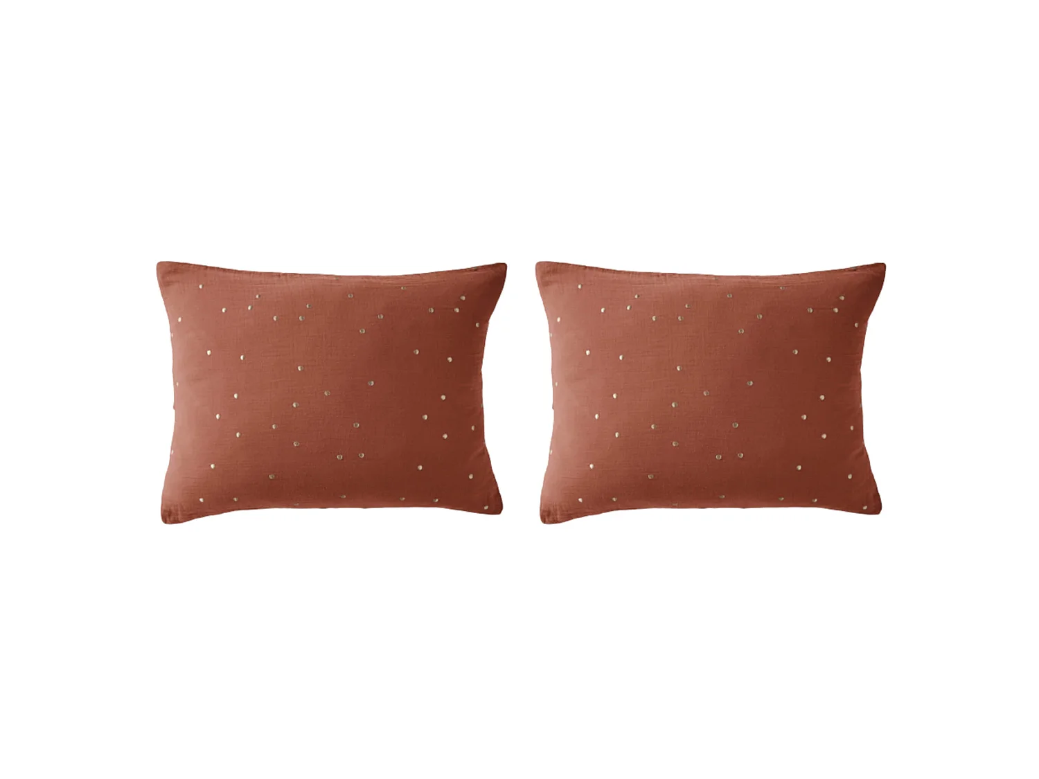 Lot de 2 taies d'oreillers à pois brodés double gaze de coton orange terracotta 50x70