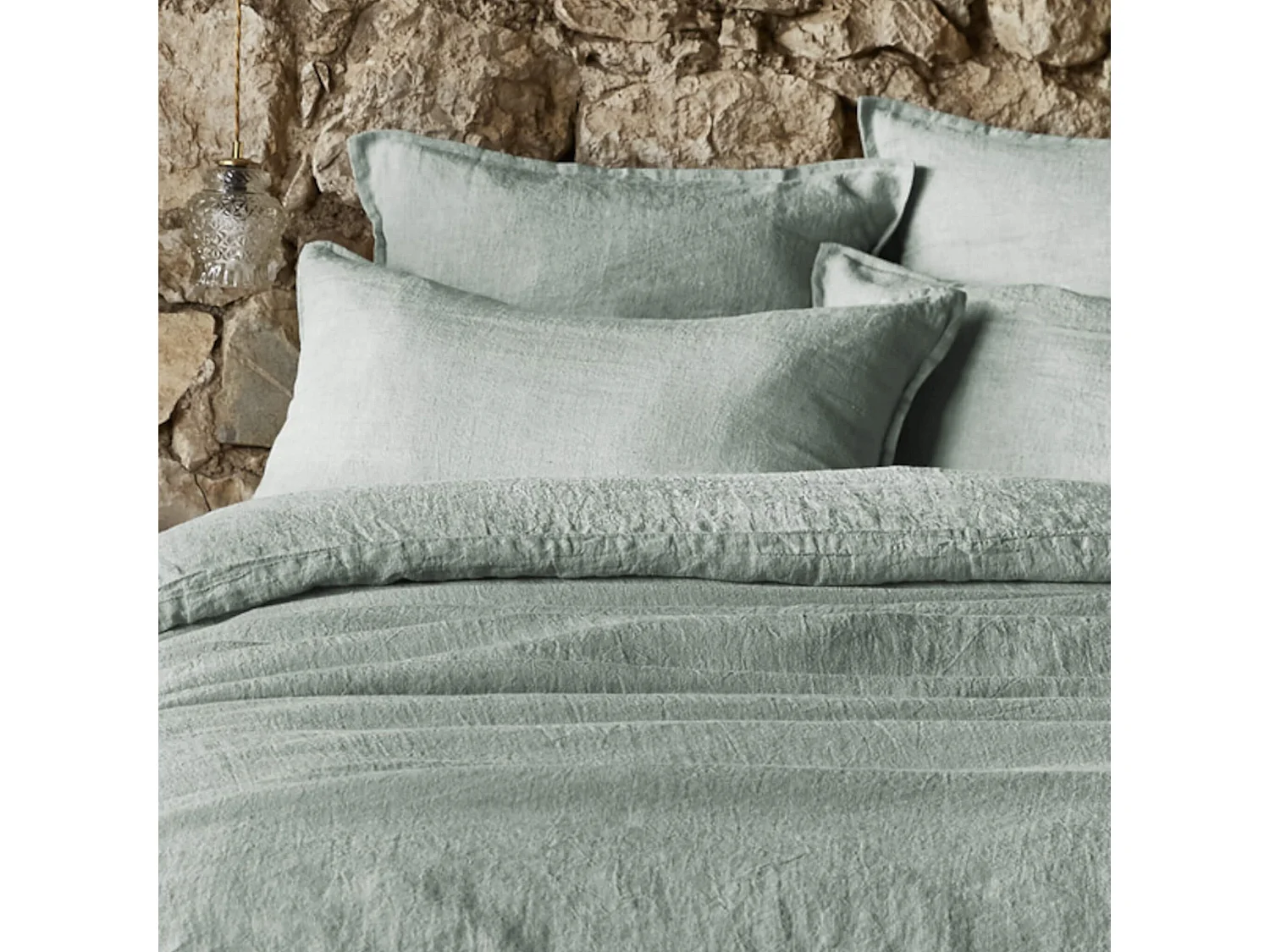 Taie d'oreiller lin lavé vert 50x70