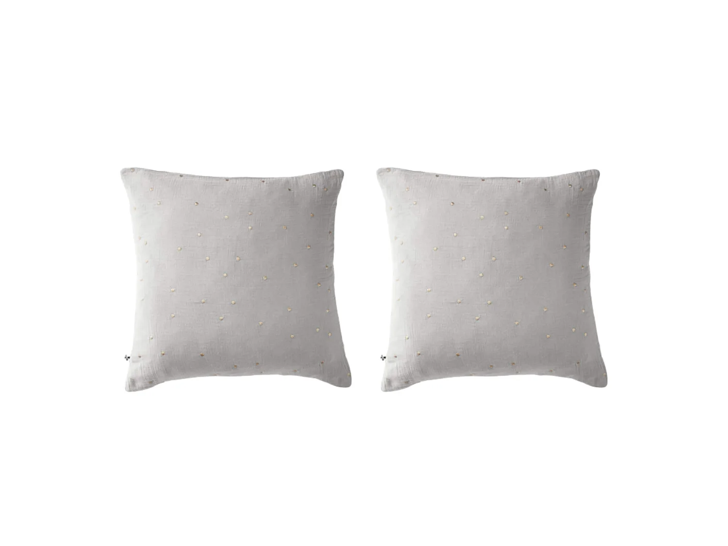 Lot de 2 taies d'oreillers à pois brodés double gaze de coton gris 60x60