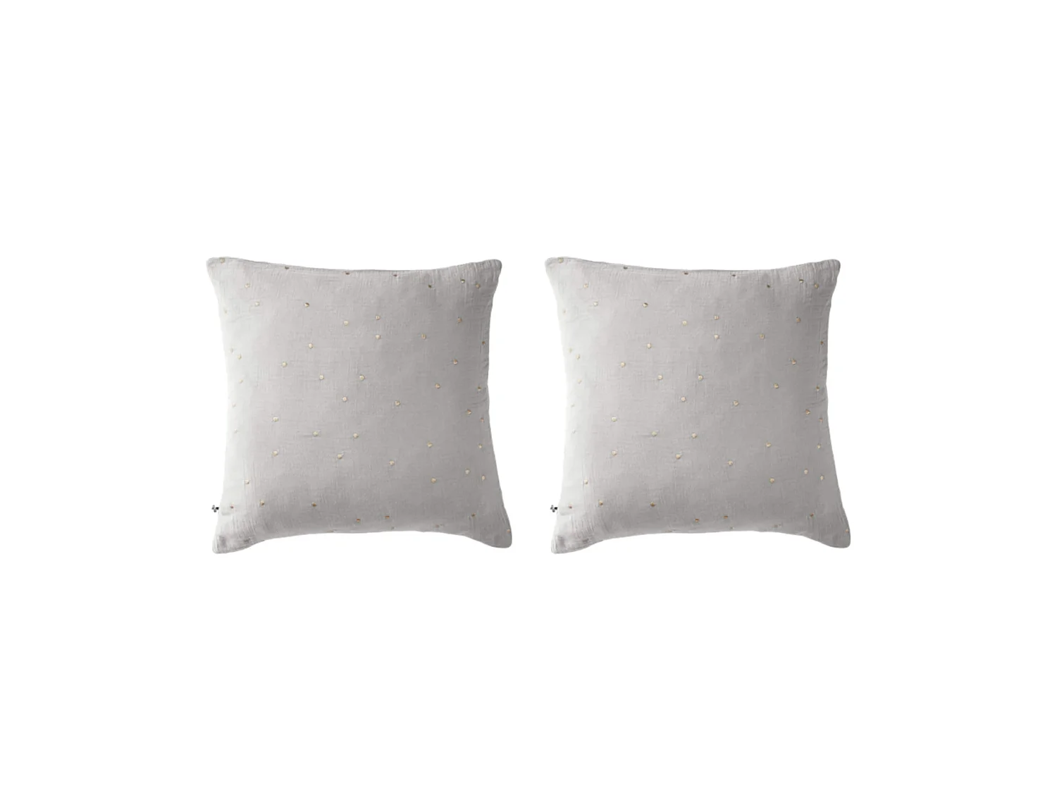 Lot de 2 taies d'oreillers à pois brodés double gaze de coton gris 60x60