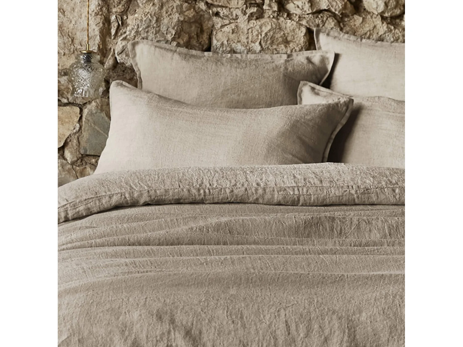 Taie d'oreiller lin lavé beige 50x70