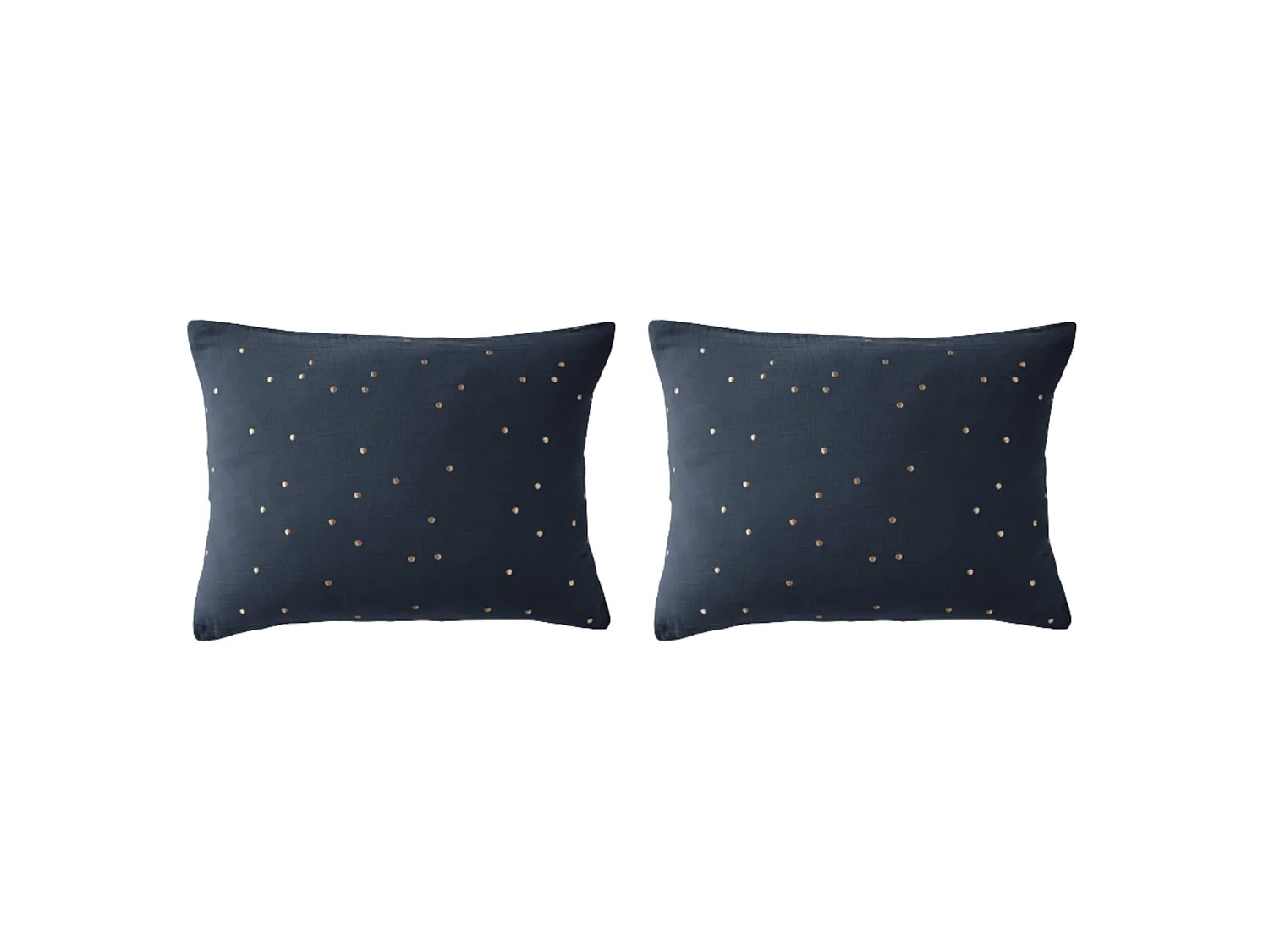 Lot de 2 taies d'oreillers à pois brodés double gaze de coton marine 50x70