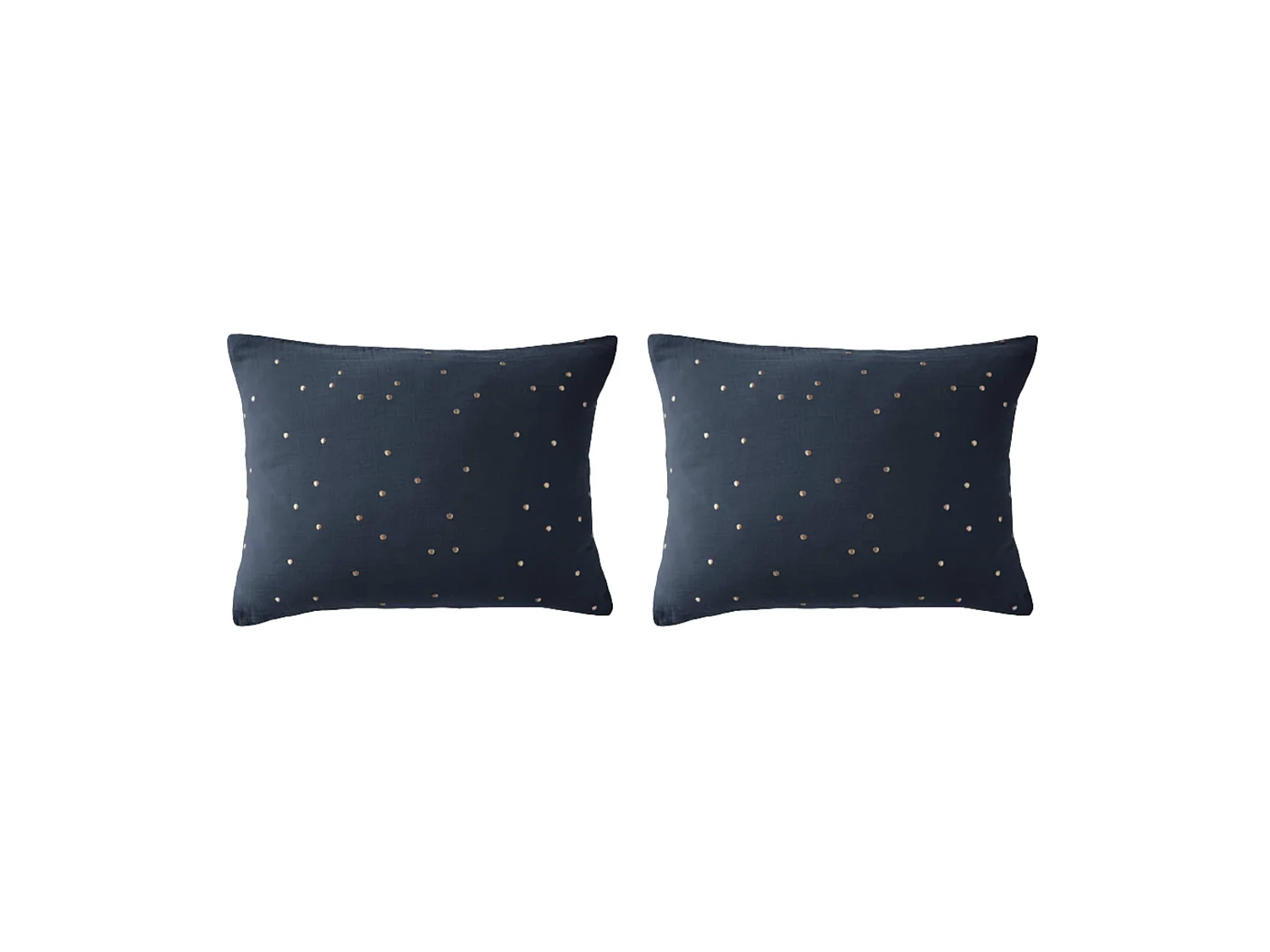 Lot de 2 taies d'oreillers à pois brodés double gaze de coton marine 50x70