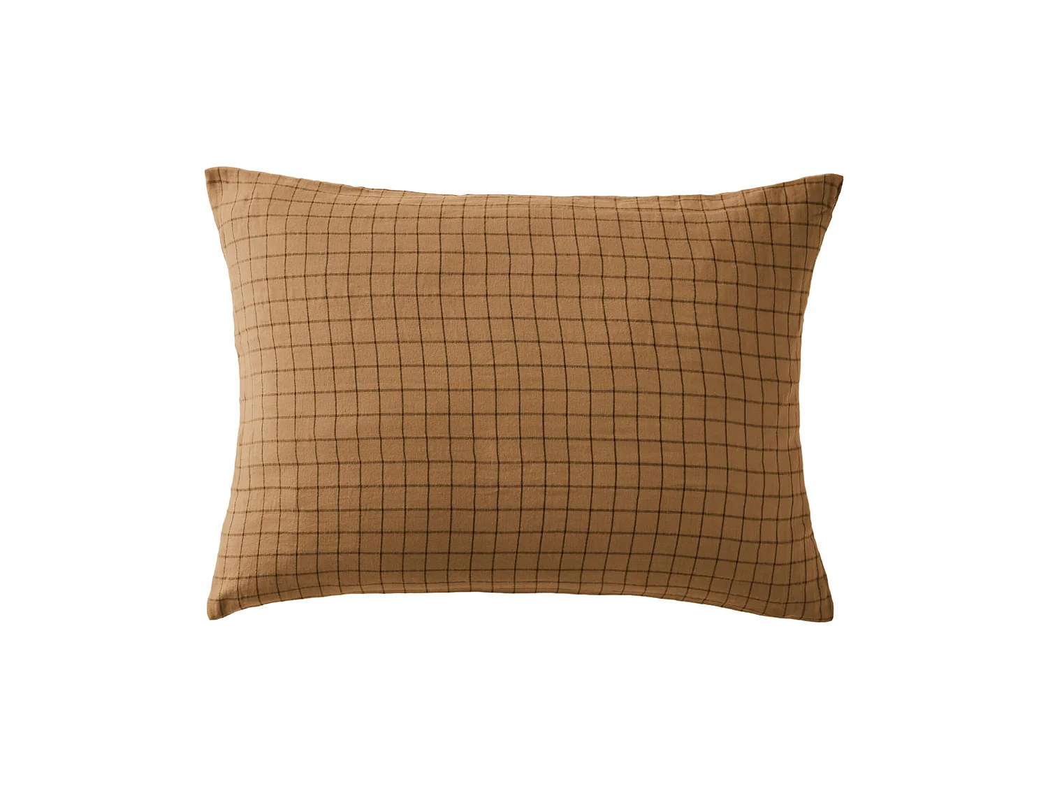 Taie d'oreiller à carreaux double gaze de coton marron 50x70