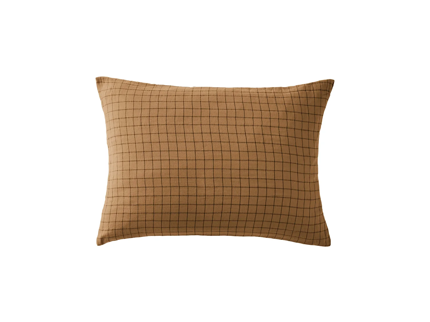 Taie d'oreiller à carreaux double gaze de coton marron 50x70