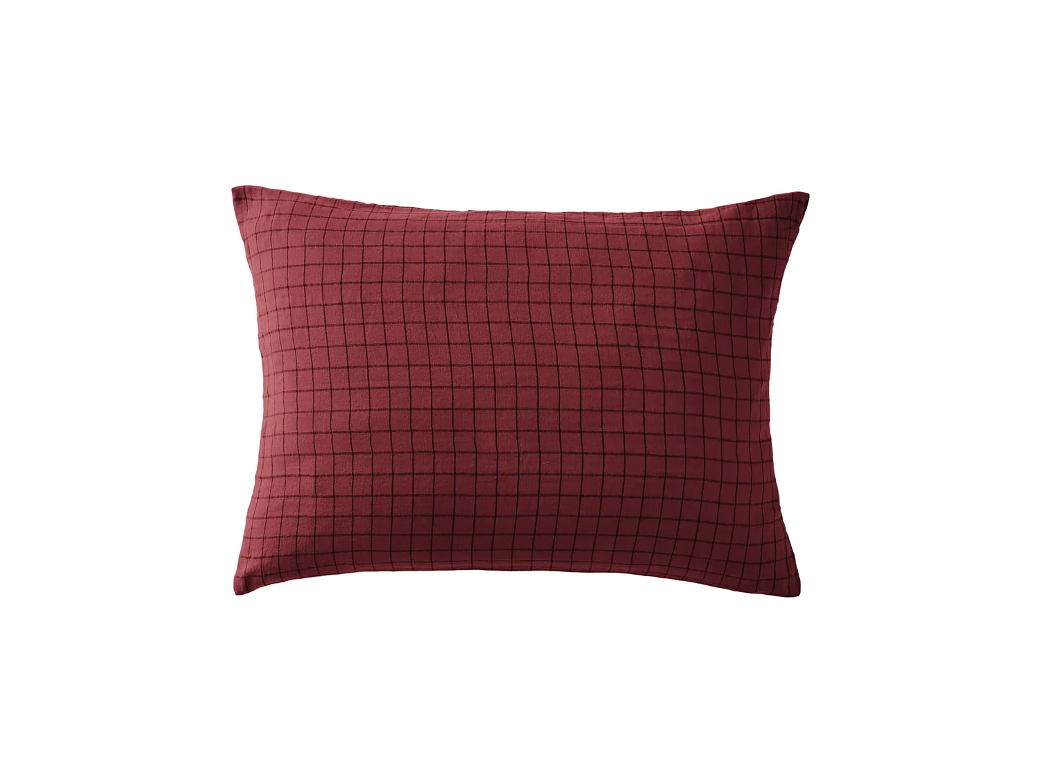 Taie d'oreiller à carreaux double gaze de coton bordeaux 50x70