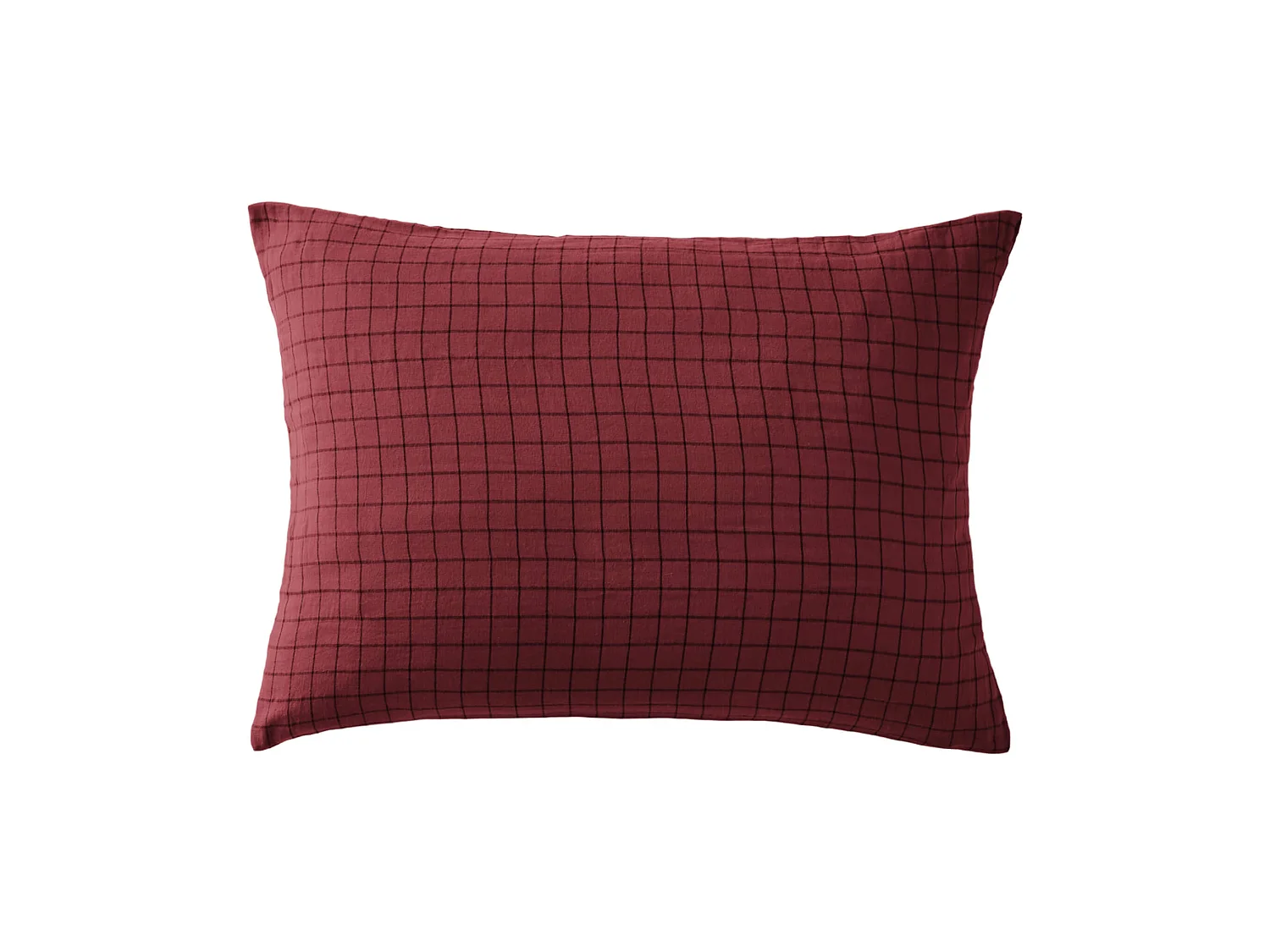 Taie d'oreiller à carreaux double gaze de coton bordeaux 50x70